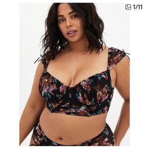 Torrid Curve Floral Mesh Corset Bustier Top Black Pink Orange Women Size 6